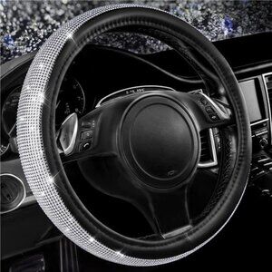Bling Diamond Leather Steering Wheel Cover, with Bling Sparkly Crystal Glitter
